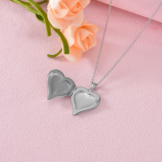 Colar de prata esterlina com rosa e coração, medalhão fotográfico personalizado com palavr-3