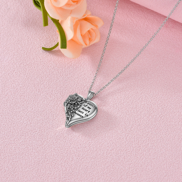 Sterling Silver Rose & Heart Personalized Photo Locket Necklace with Engraved Word-4