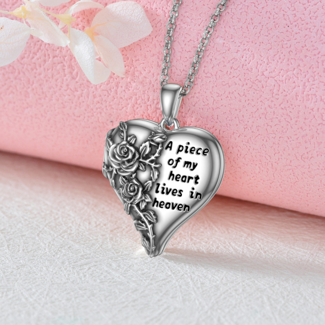 Sterling Silver Rose & Heart Personalized Photo Locket Necklace with Engraved Word-2
