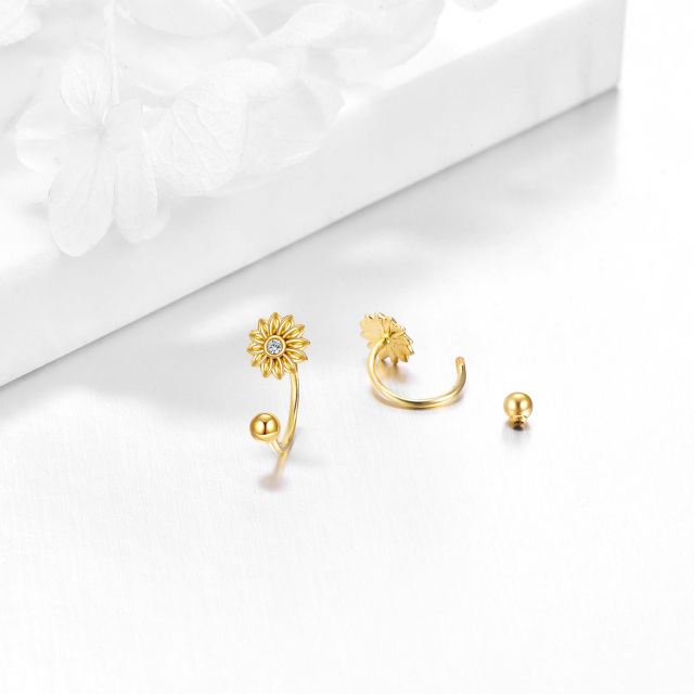 14K Gold Circular Shaped Cubic Zirconia Sunflower Stud Earrings-3
