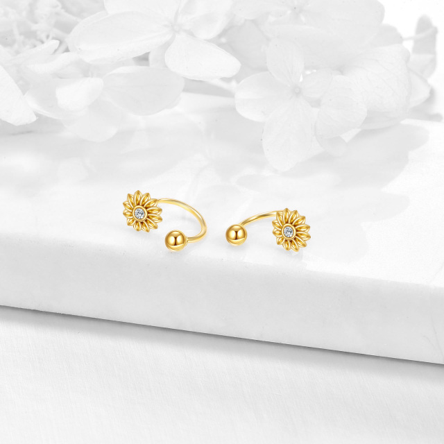 14K Gold Circular Shaped Cubic Zirconia Sunflower Stud Earrings-5