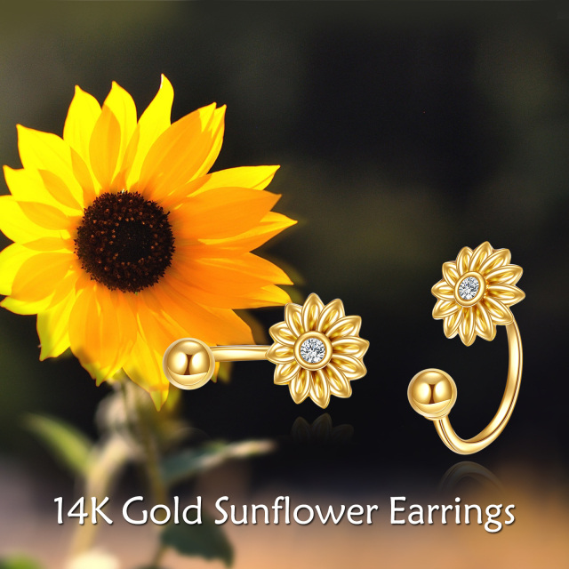 14K Gold Circular Shaped Cubic Zirconia Sunflower Stud Earrings-4
