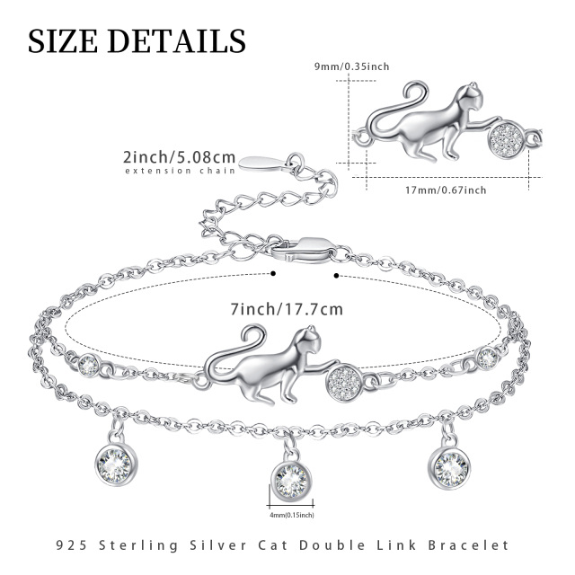 Sterling Silver Circular Shaped Cubic Zirconia Cat Layerered Bracelet-4