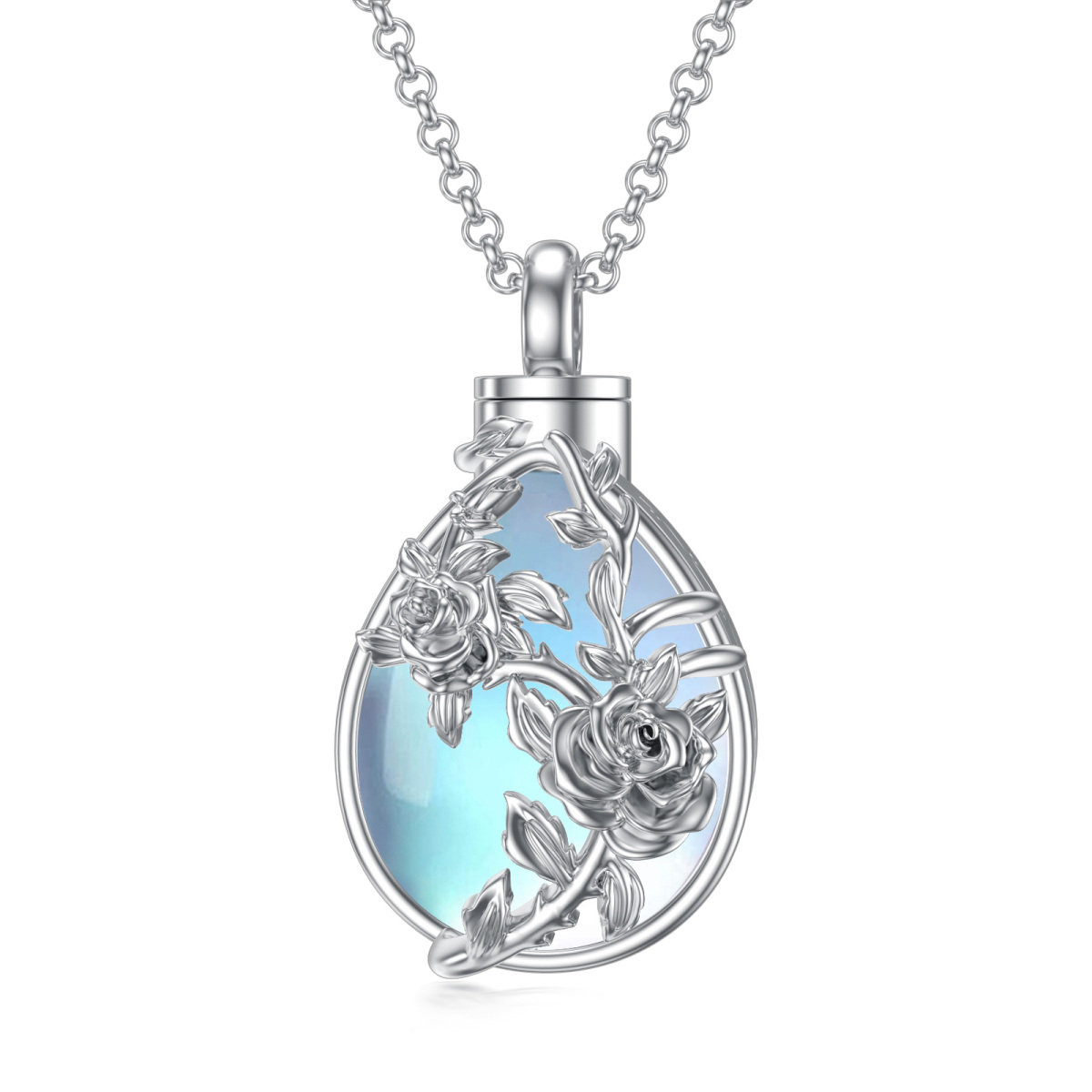 Collier Urne en argent sterling en forme de poire, de rose et de goutte en pierre de lune-1