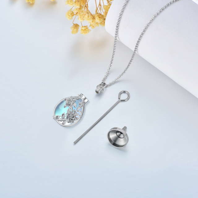 Collar de plata de ley con forma de rosa y urna de piedra de luna en forma de pera y gota-3