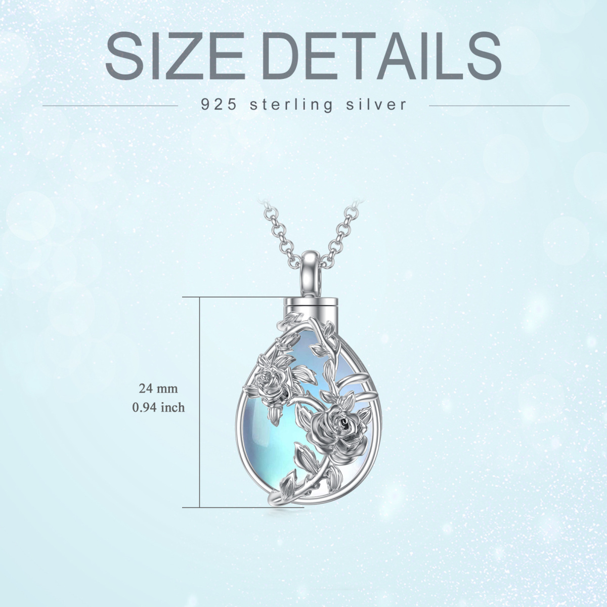 Sterling Silber birnenförmig Mondstein Rose & Tropfen Form Urne Halskette-5