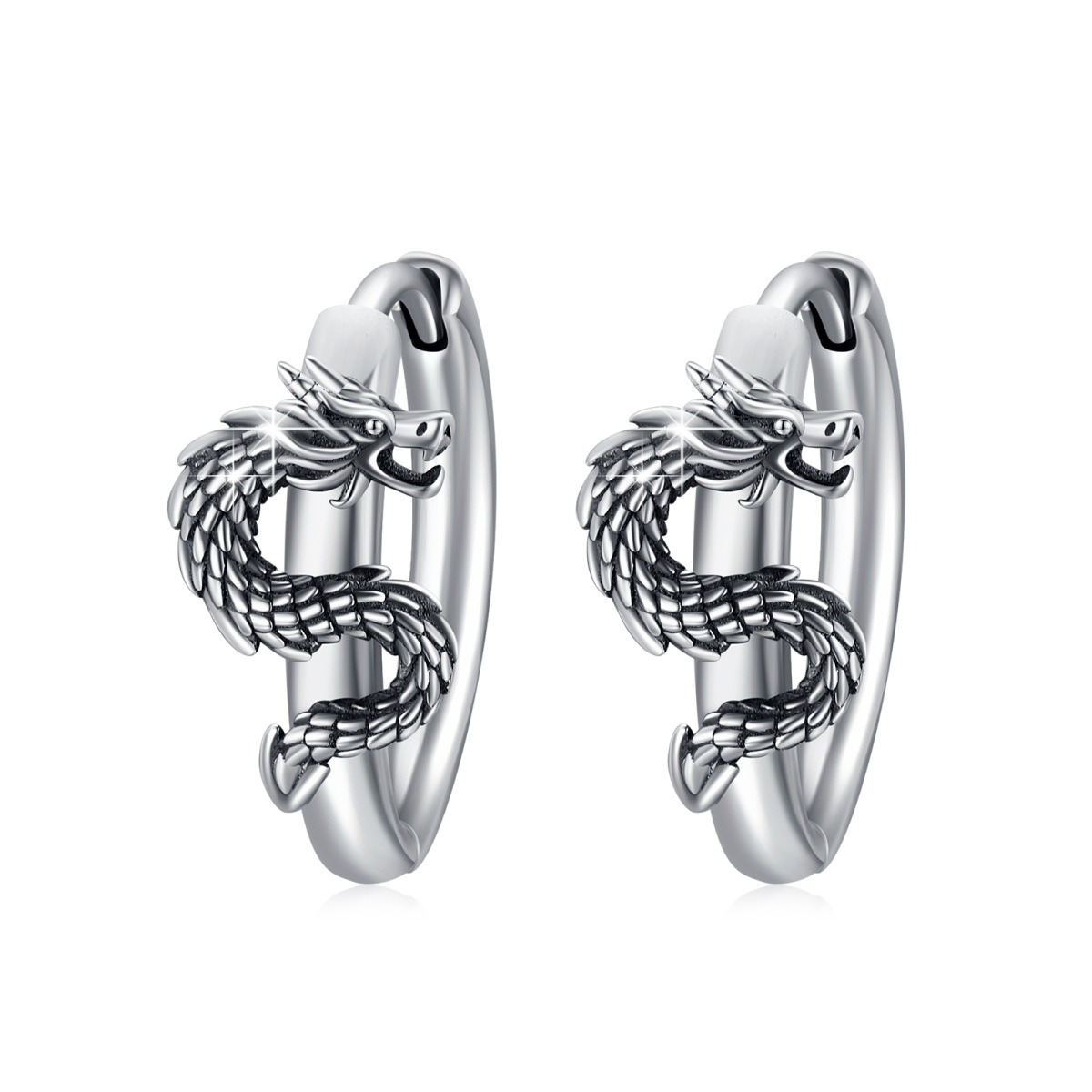 Sterling Silver Dragon Hoop Earrings-1