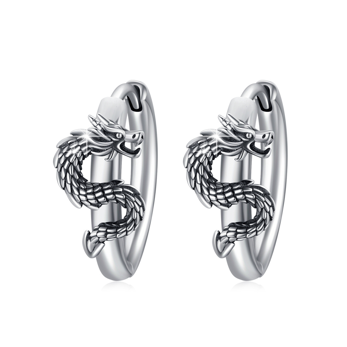 Boucles d'oreilles créoles dragon en argent sterling-1