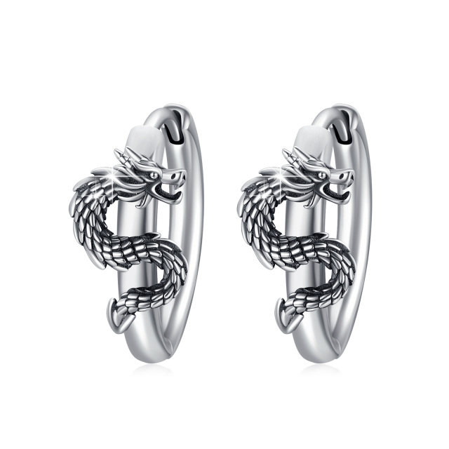 Sterling Silver Dragon Hoop Earrings-0
