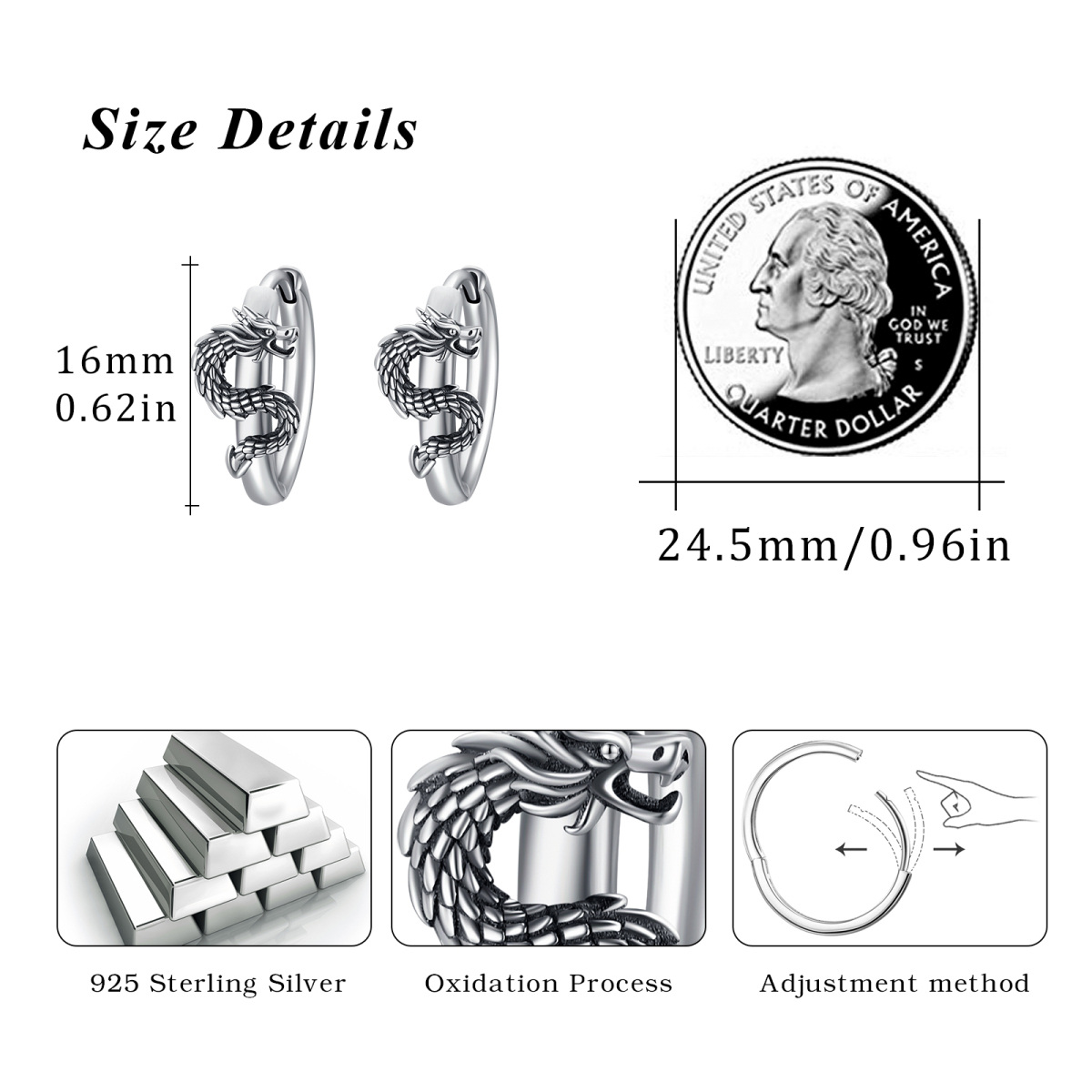 Sterling Silver Dragon Hoop Earrings-5