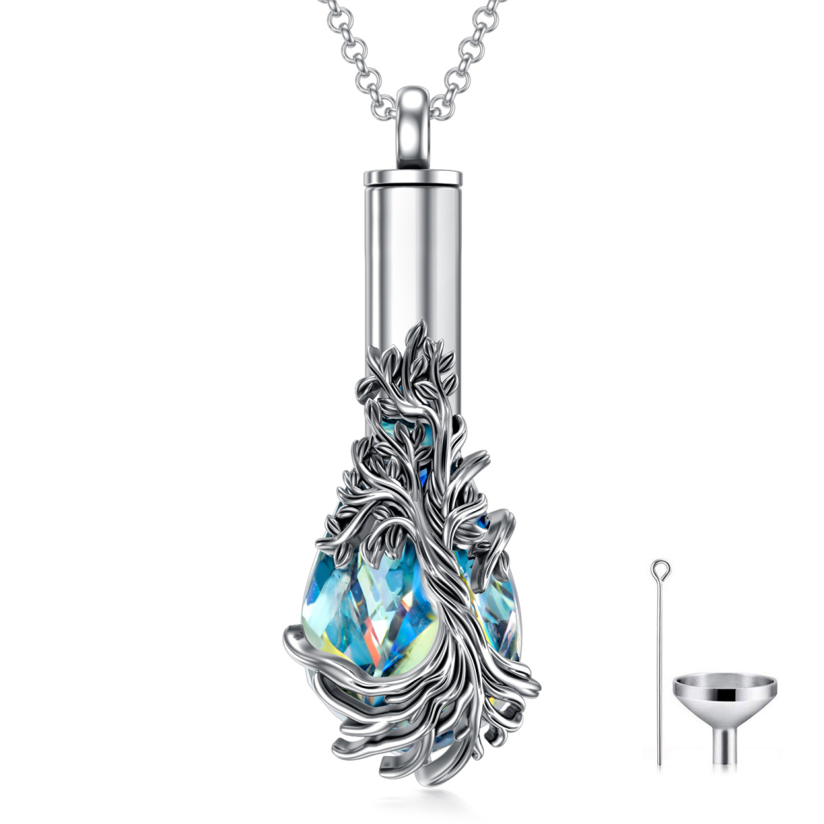 Sterling Silber Kristall Baum des Lebens Urne Halskette für Asche-1