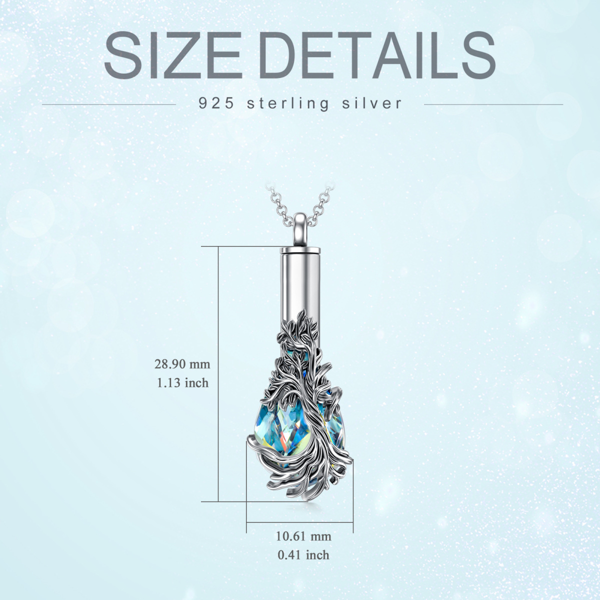 Sterling Silber Kristall Baum des Lebens Urne Halskette für Asche-6