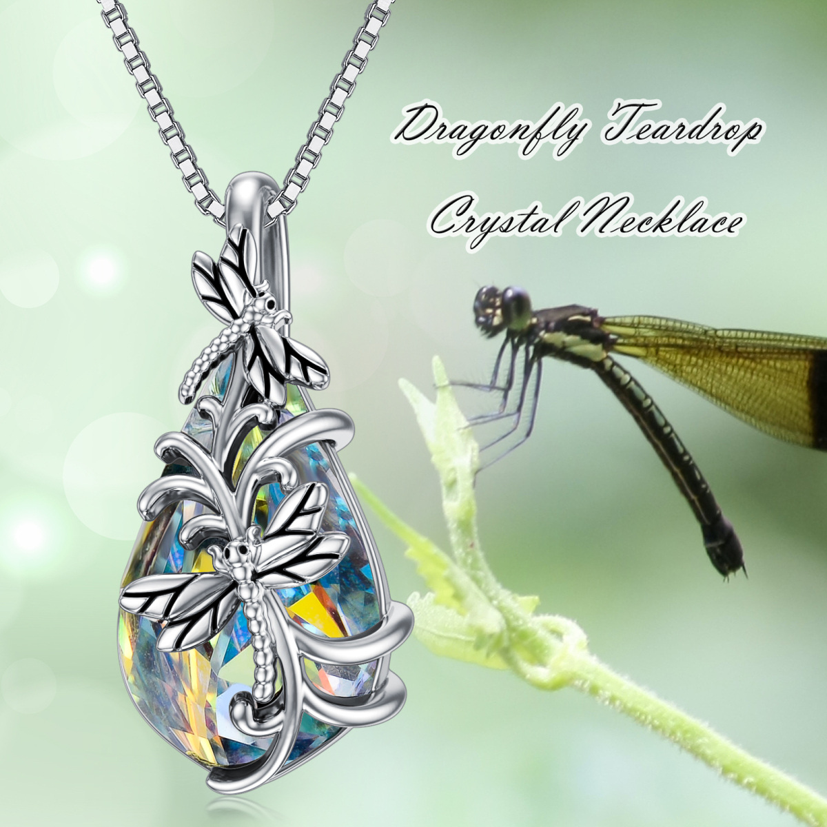 Sterling Silver Dragonfly Crystal Pendant Necklace-6