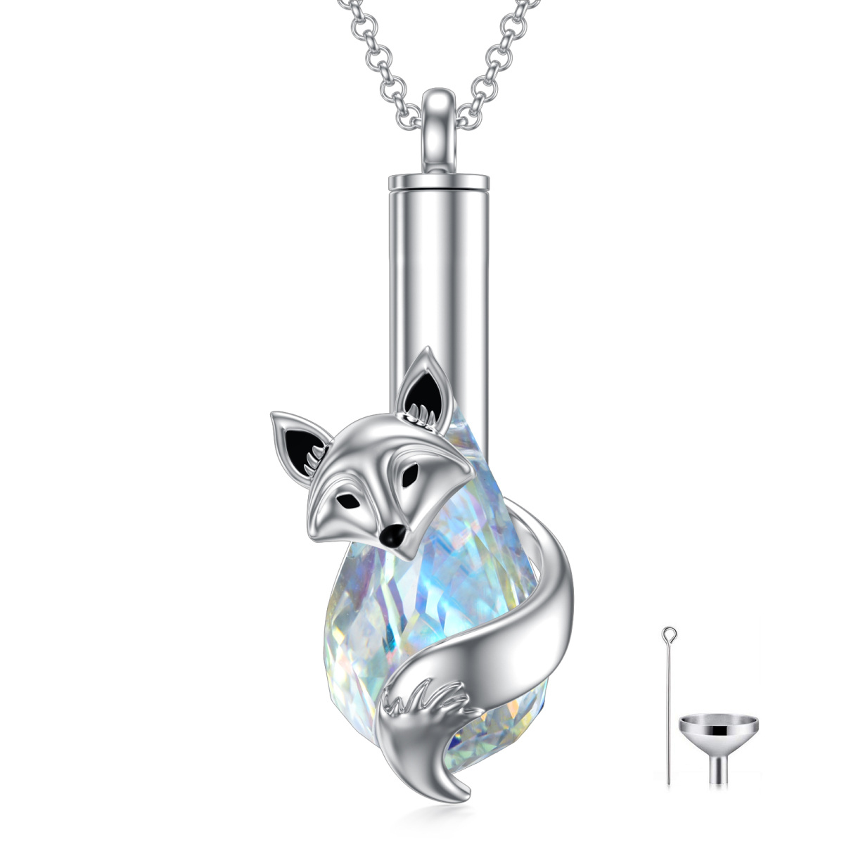 Sterling Silver Pear Shaped Crystal Fox & Drop Shape Urn Necklace for Ashes-1