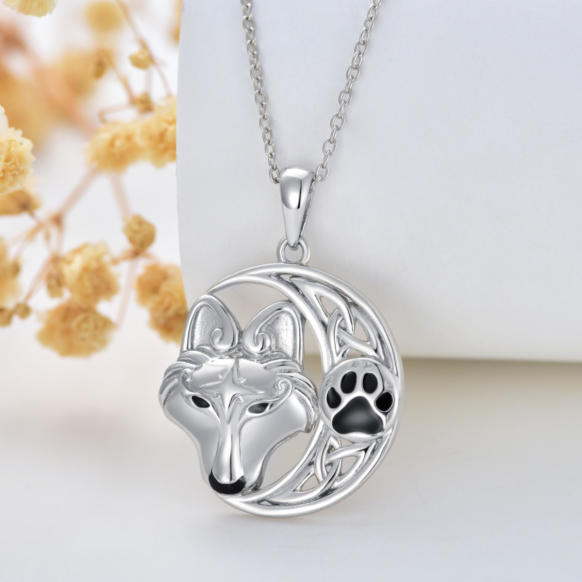 Sterling Silver Wolf & Celtic Knot & Viking Rune Pendant Necklace-6