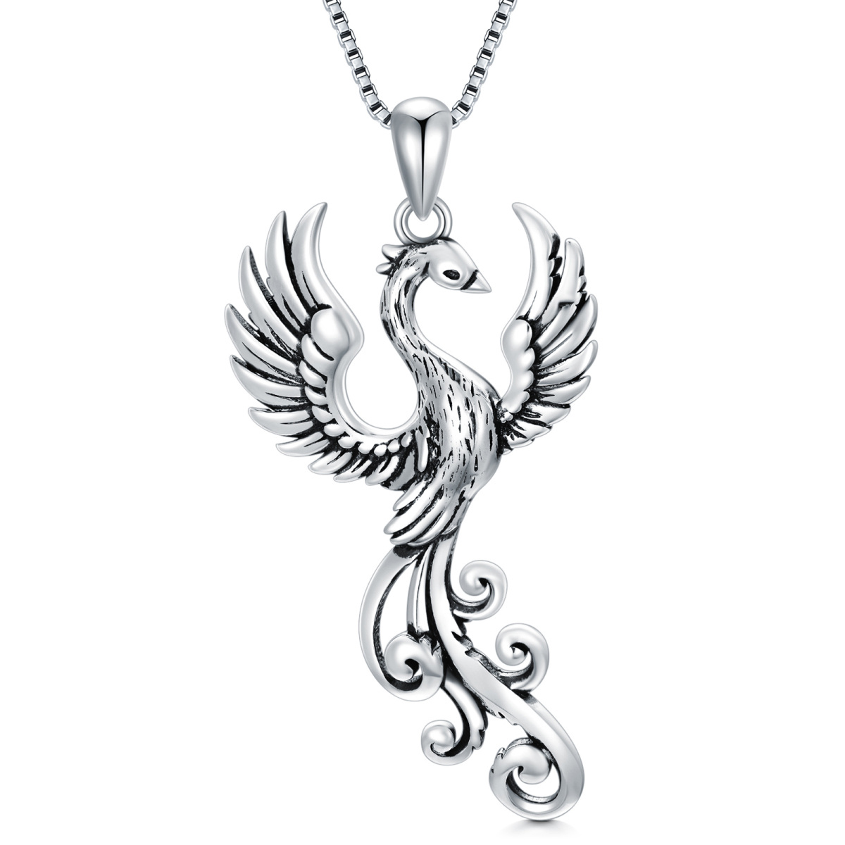 Sterling Silver Phoenix Pendant Necklace with Box Chain-1