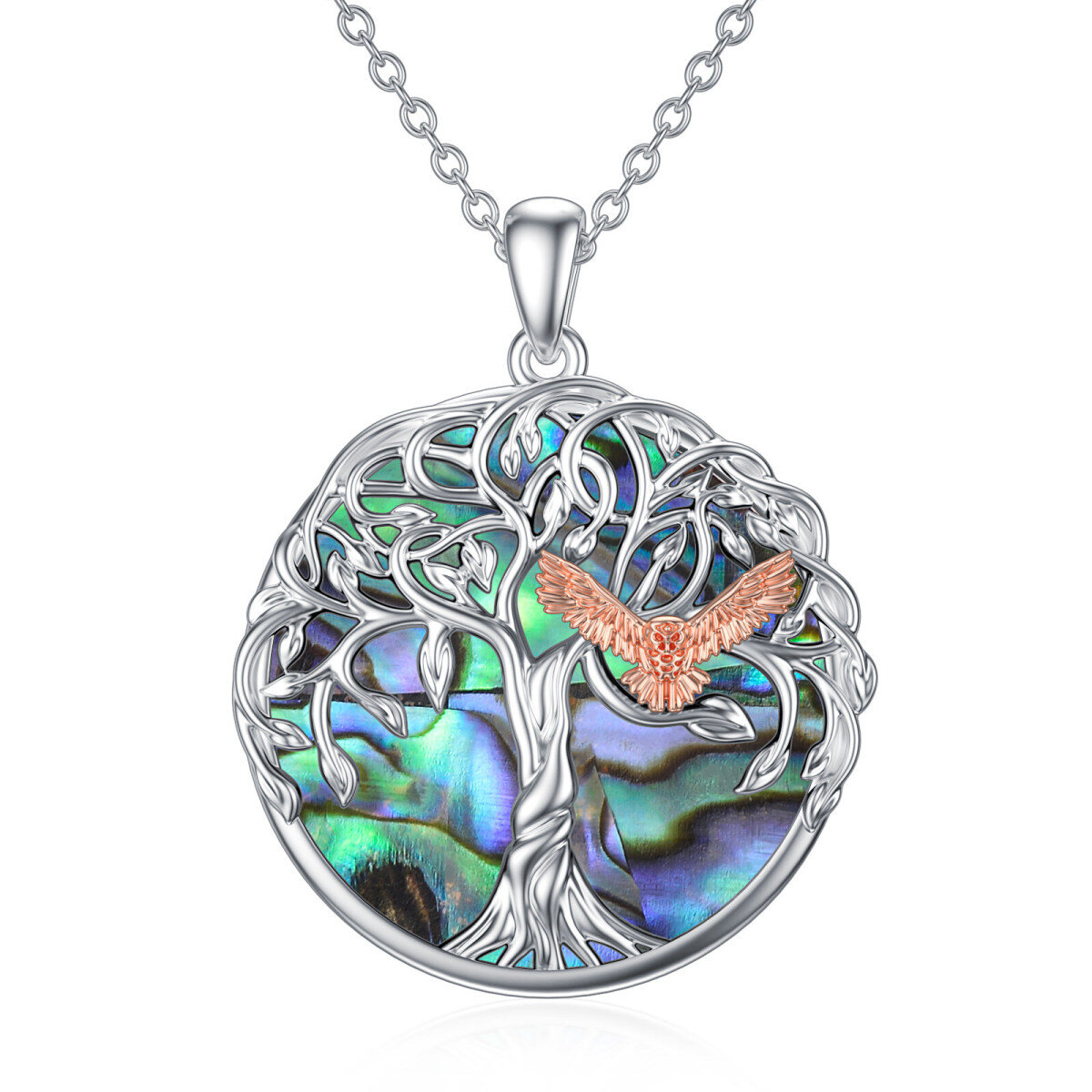 Sterling Silver Two-tone Abalone Shellfish Eagle Pendant Necklace-1