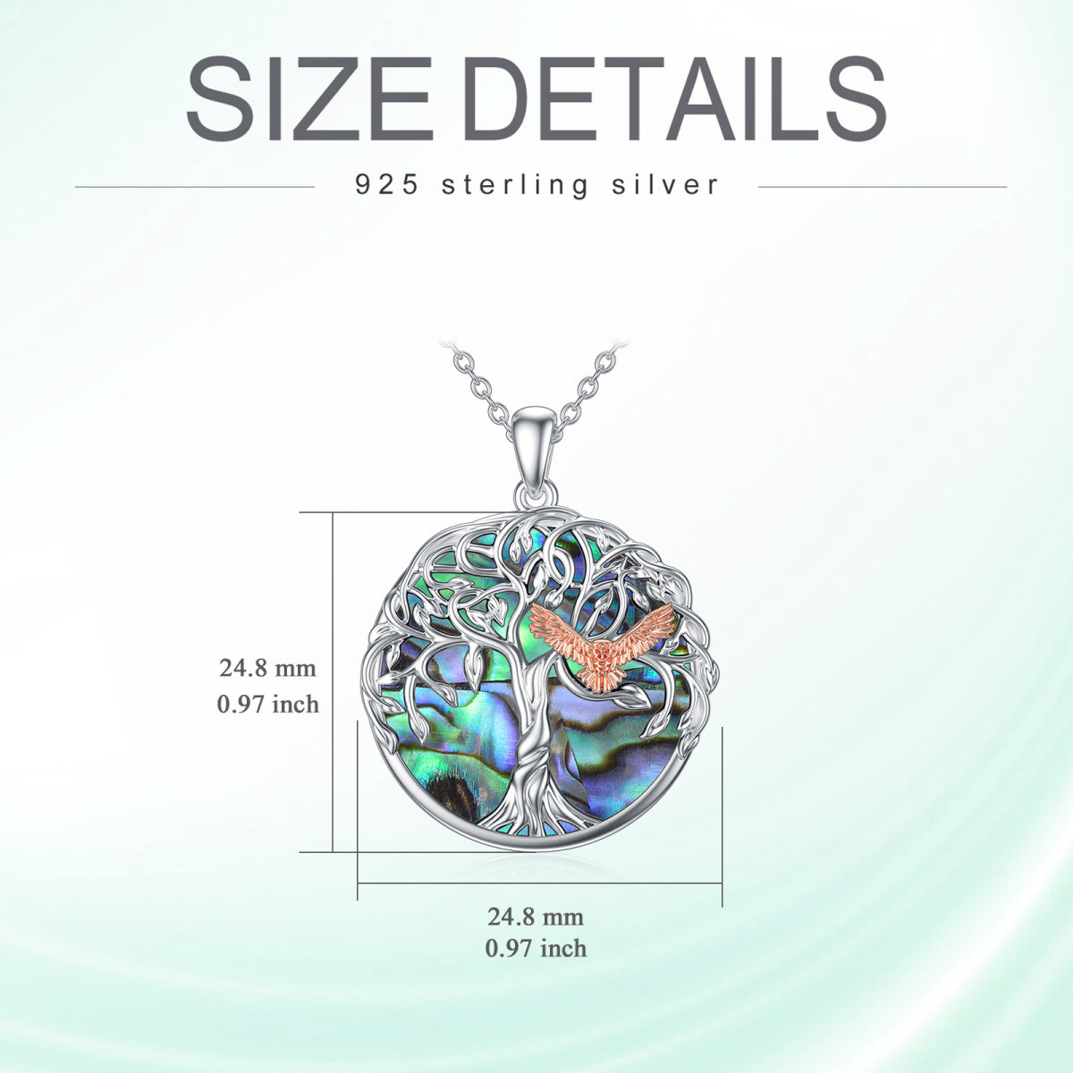 Sterling Silver Two-tone Abalone Shellfish Eagle Pendant Necklace-5
