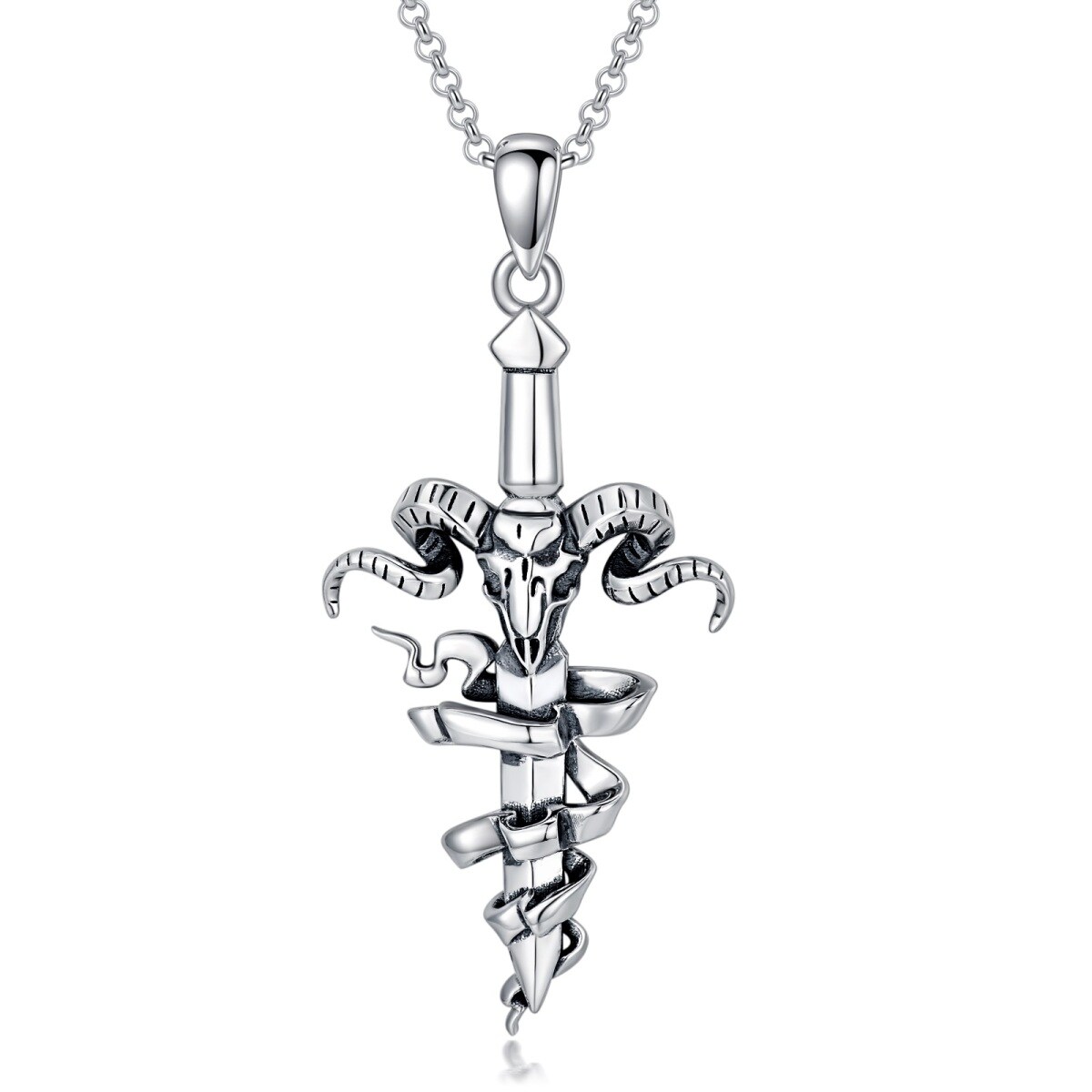 Sterling Silver Cross & Skull & Sword Pendant Necklace for Men-1