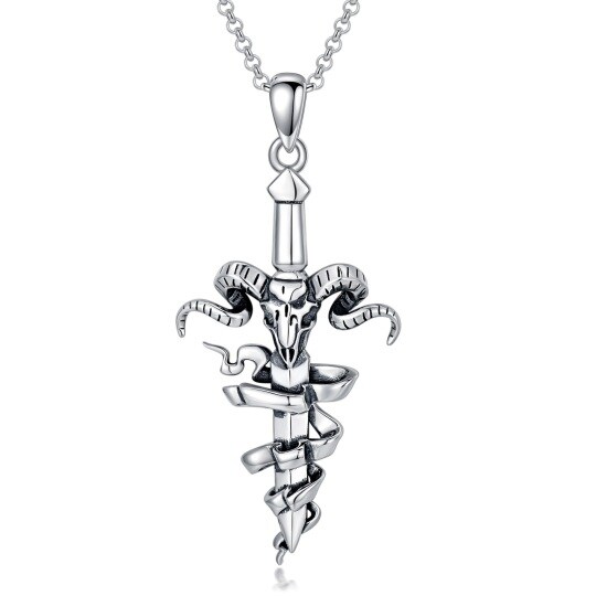 Sterling Silver Cross & Skull & Sword Pendant Necklace for Men