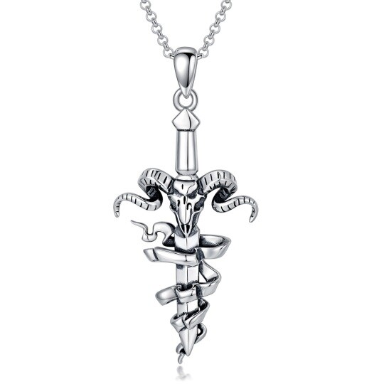 Collier en argent sterling avec pendentif croix, crâne et épée pour hommes