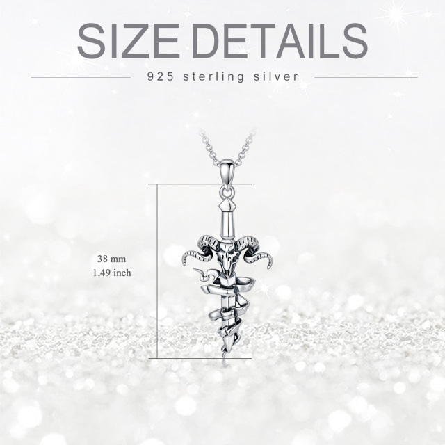 Sterling Silver Cross & Skull & Sword Pendant Necklace for Men-4