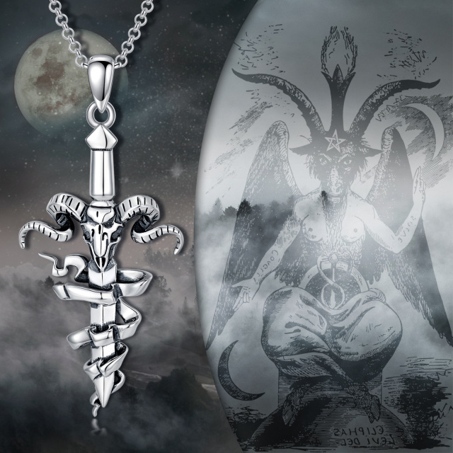 Sterling Silber Kreuz & Totenkopf & Schwert Anhänger Halskette für Männer-5