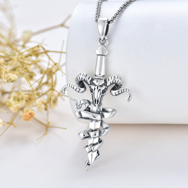 Sterling Silver Cross & Skull & Sword Pendant Necklace for Men-2