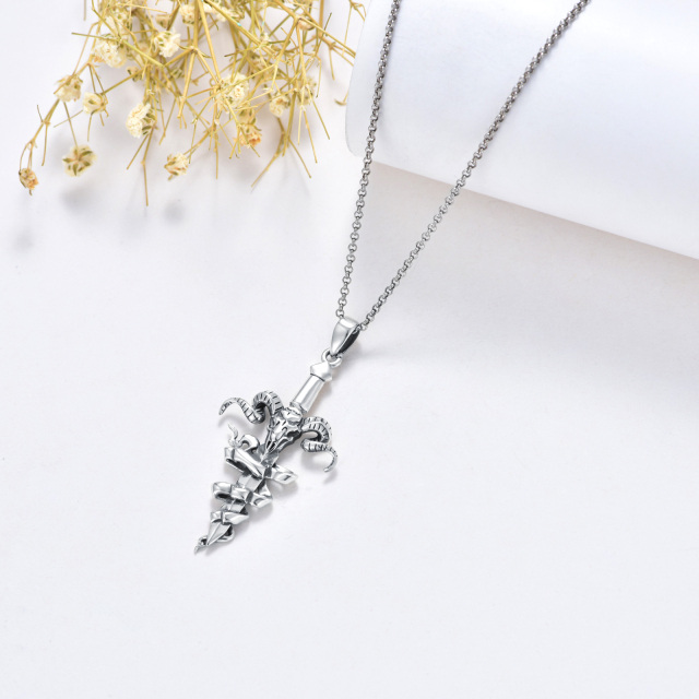 Sterling Silver Cross & Skull & Sword Pendant Necklace for Men-3