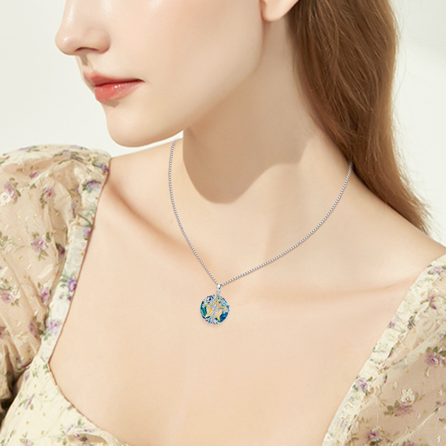 Collier en argent sterling avec pendentif arbre de vie et pentagramme en cristal bleu-2