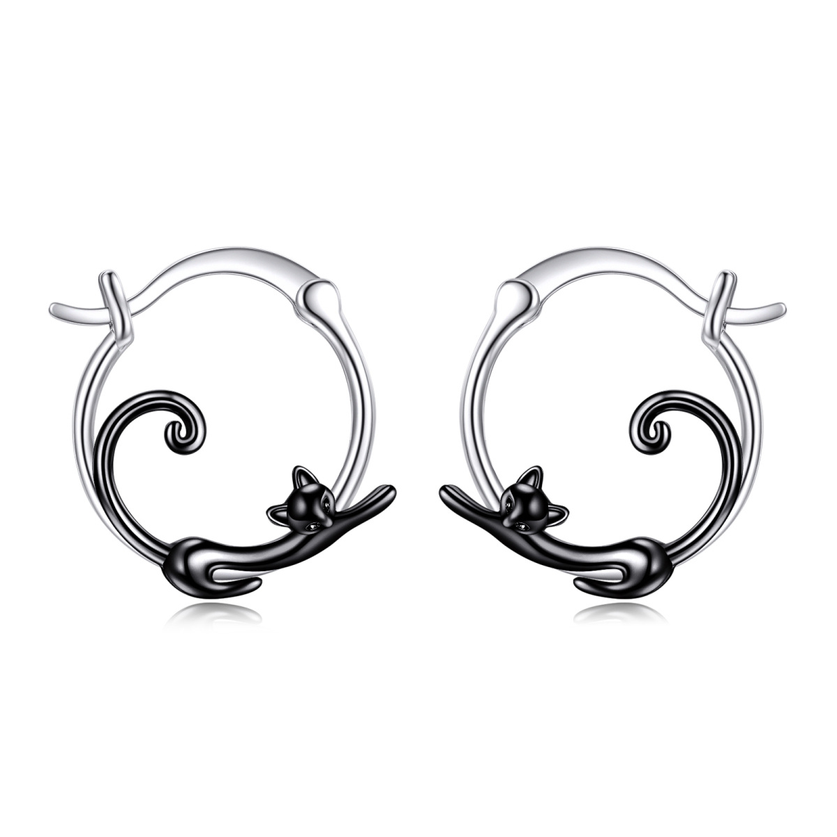 Boucles d'oreilles chat en argent sterling bicolore-1