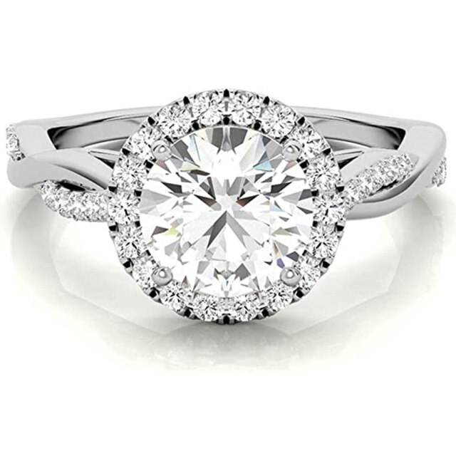 Sterling Silver Round Moissanite Couple Engagement Ring-3