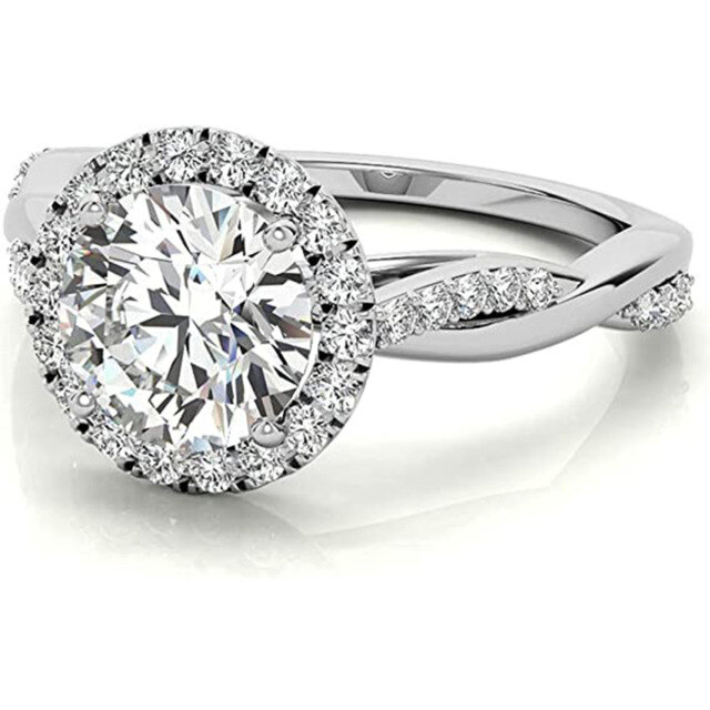 Sterling Silver Round Moissanite Couple Engagement Ring-2