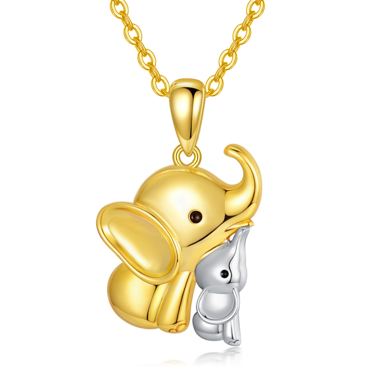 14K Gold Two-tone Elephant Mom & Baby Pendant Necklace-1