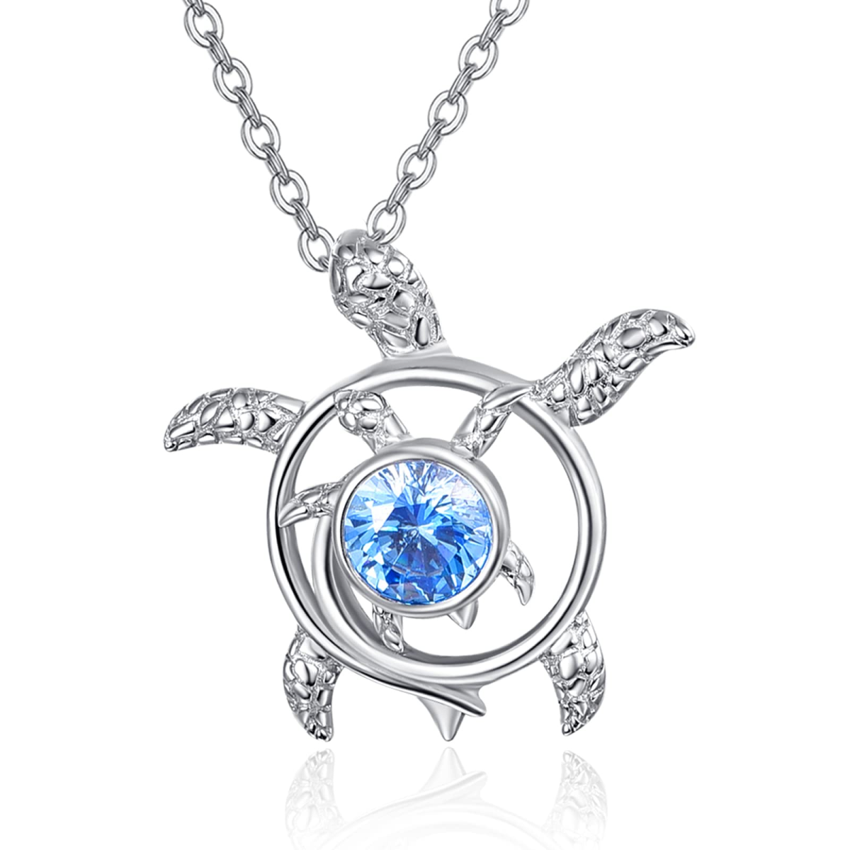 Sterling Silver Cubic Zirconia Sea Turtle Pendant Necklace-1