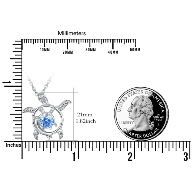 Colar com pingente de tartaruga marinha em prata de lei com zircónias cúbicas-5