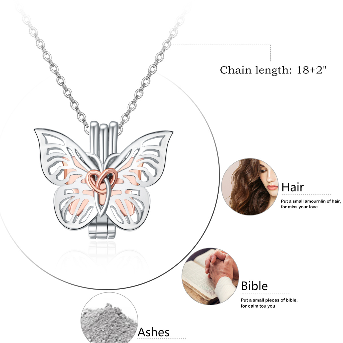 Sterling Silver Two-tone Butterfly Urn Necklace for Ashes-6