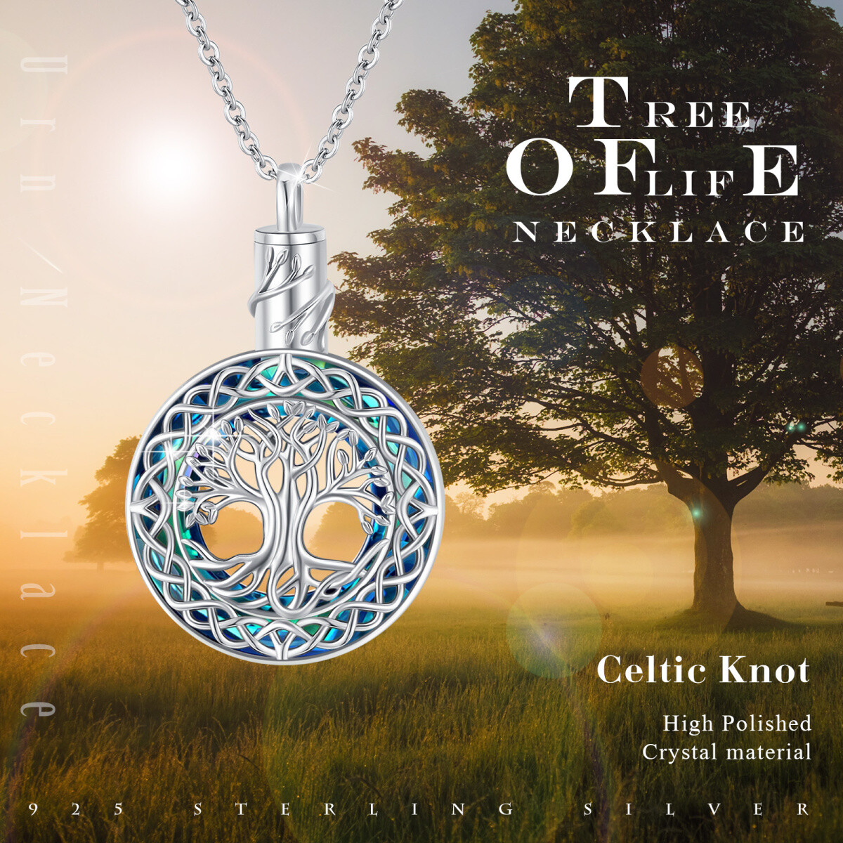 Sterling Silver Crystal Tree Of Life & Celtic Knot Urn Necklace for Ashes-6