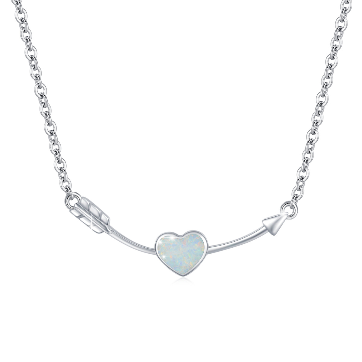 Sterling Silver Opal Heart Pendant Necklace-1