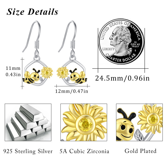 Sterling Silver Bee & Sunflower Drop Earrings-4