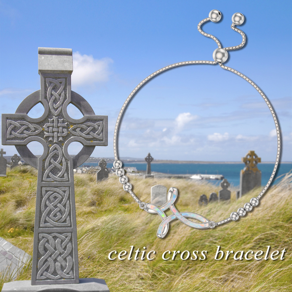 Bracelet en argent sterling avec pendentif nœud celtique en opale plaqué or rose-5