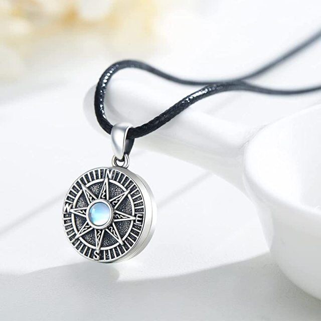 Sterling Silver Moonstone Compass Pendant Necklace-3