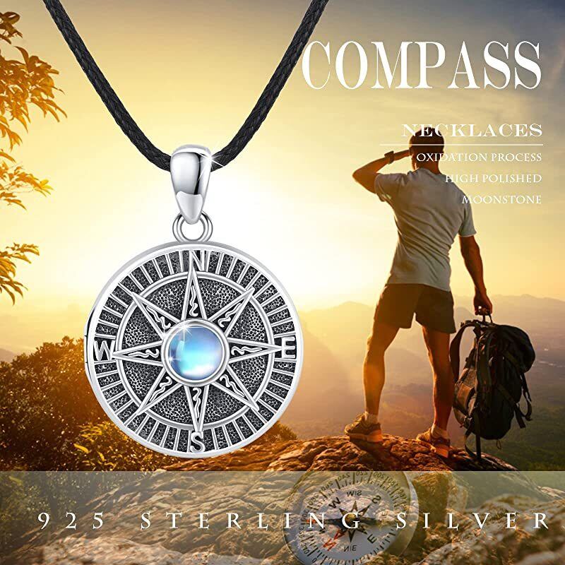 Sterling Silver Moonstone Compass Pendant Necklace-5