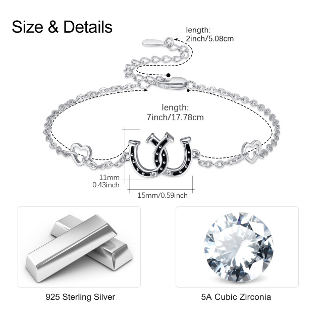 Sterling Silber Cubic Zirkonia Herz & Hufeisen Anhänger Armband-3