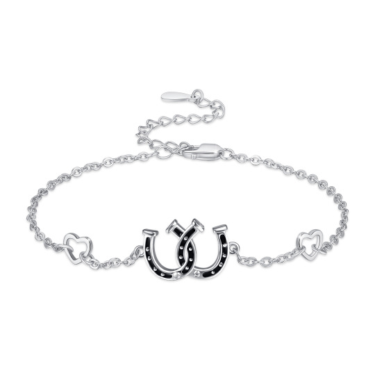 Sterling Silver Cubic Zirconia Heart & Horseshoe Pendant Bracelet