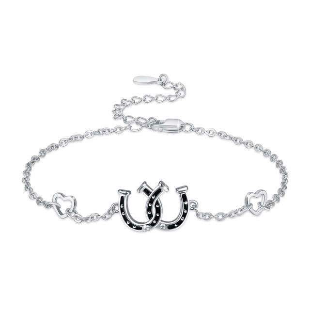 Sterling Silber Cubic Zirkonia Herz & Hufeisen Anhänger Armband-0