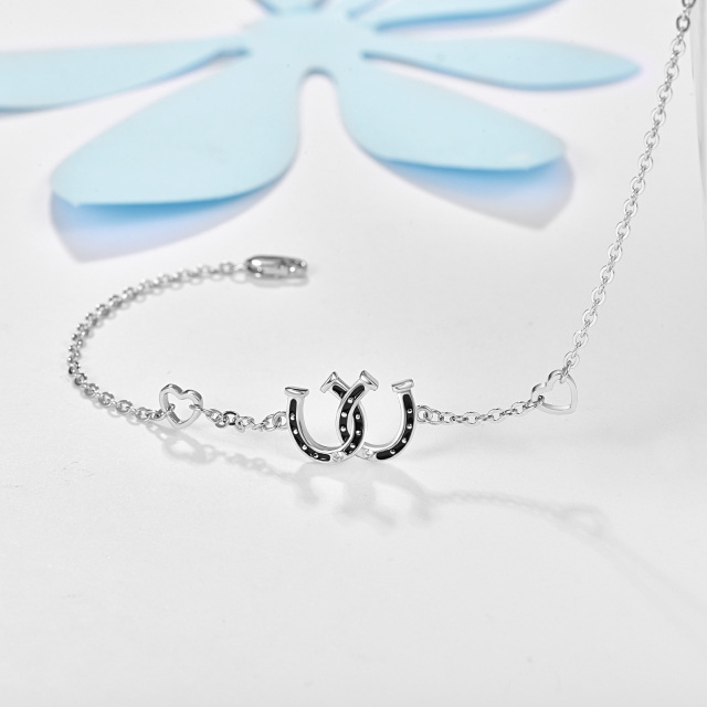 Sterling Silver Cubic Zirconia Heart & Horseshoe Pendant Bracelet-2