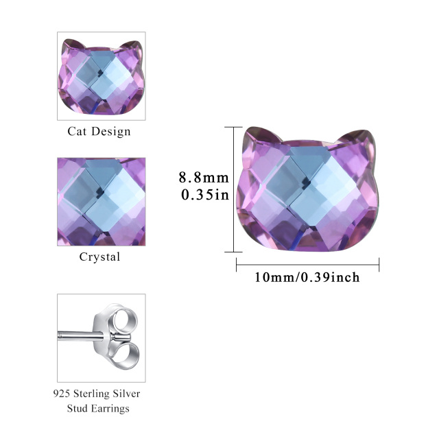 Sterling Silver Crystal Cat Stud Earrings-4