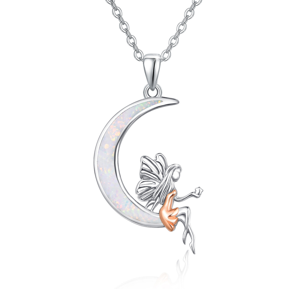 Collier en argent sterling avec pendentif papillon et fée en opale-1