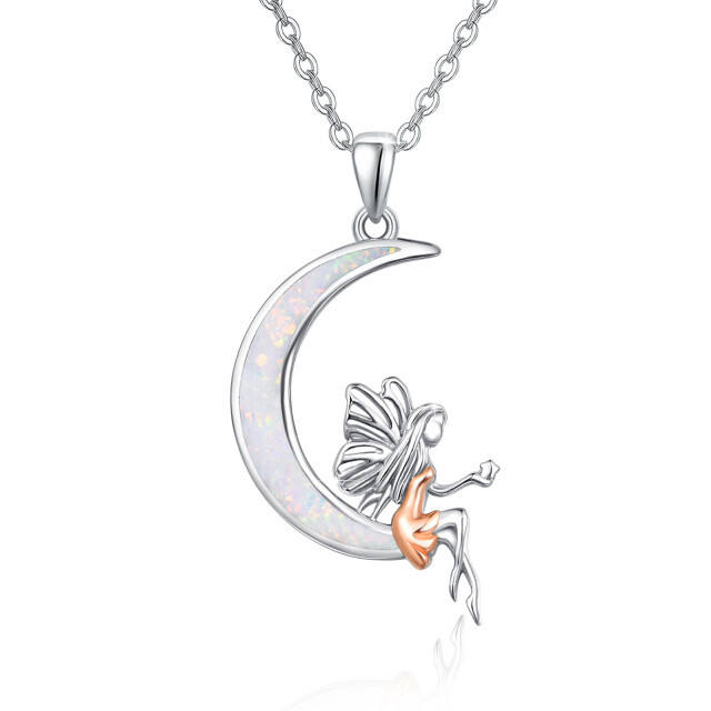 Sterling Silver Opal Butterfly & Fairy Pendant Necklace-0